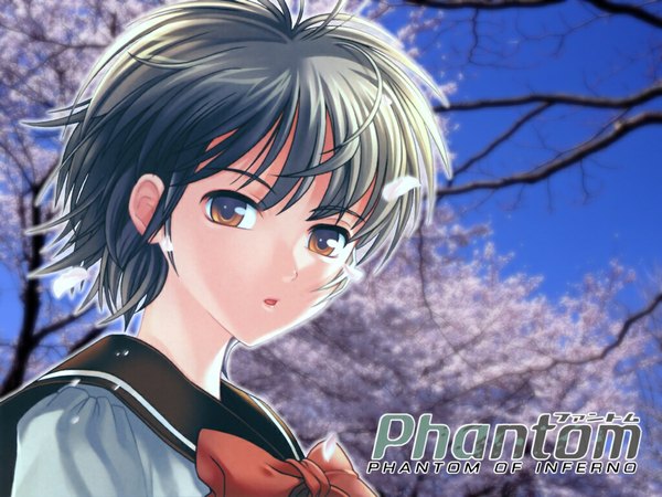 Anime picture 1024x768 with phantom of inferno nitroplus ein (phantom) looking at viewer open mouth black hair wallpaper girl uniform school uniform