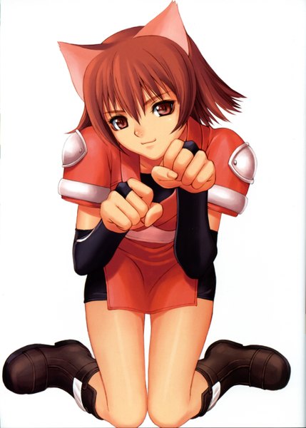 Anime picture 2000x2794 with shining (series) shining tears mao (shining tears) tony taka single tall image looking at viewer highres short hair simple background red eyes white background animal ears red hair light smile cat ears cat girl legs girl boots