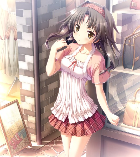 Anime picture 1280x1440 with chrono clock suzuki miu koku single tall image looking at viewer short hair black hair brown eyes game cg girl dress hairband