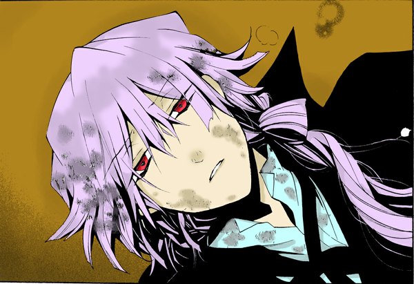 Anime picture 1126x773 with pandora hearts xebec xerxes break single long hair fringe open mouth red eyes purple hair face boy cloak