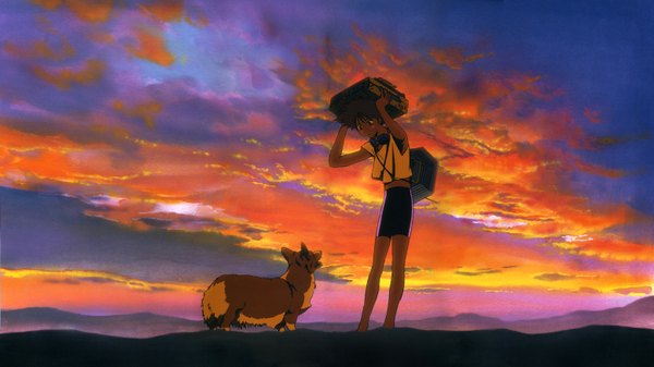Anime picture 3112x1750 with cowboy bebop sunrise (studio) edward wong hau pepelu tivrusky iv ein (cowboy bebop) highres wide image red hair scan welsh corgi animal dog