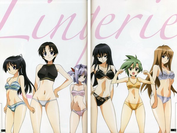 Anime picture 2000x1500 with jinki feel (studio) tsuzaki aoba hiiragi akao kousaka rui tachibana elnie kousaka minami tsuzaki shizuka tsunashima shirou highres light erotic scan underwear only crease gap underwear panties binding discoloration