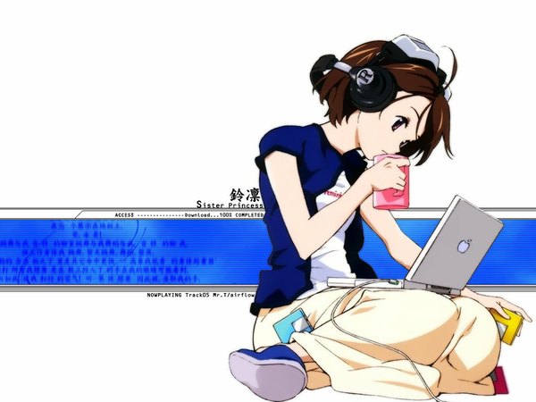 Anime picture 1024x768 with sister princess macintosh zexcs apple inc. rinrin (sister princess) headphones laptop tech