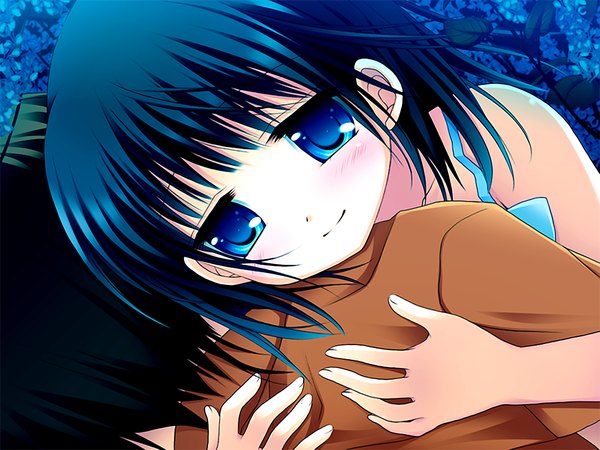 Anime picture 1024x768 with natsu yuki - summer snow sawatari natsuki blush short hair blue eyes black hair game cg loli girl