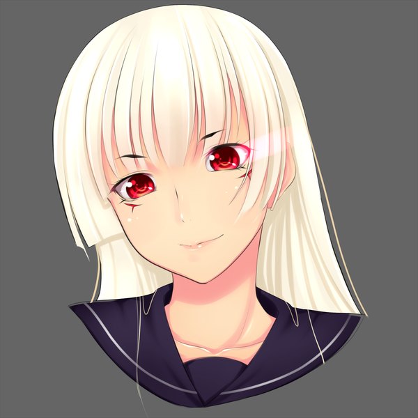 Anime picture 1200x1200 with original kiyomin single long hair looking at viewer simple background blonde hair red eyes light smile dark background girl