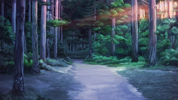 Anime picture 1920x1080 with everlasting summer iichan eroge arsenixc vvcephei highres wide image game cg sunlight wallpaper no people scenic collaboration plant (plants) tree (trees) grass forest road