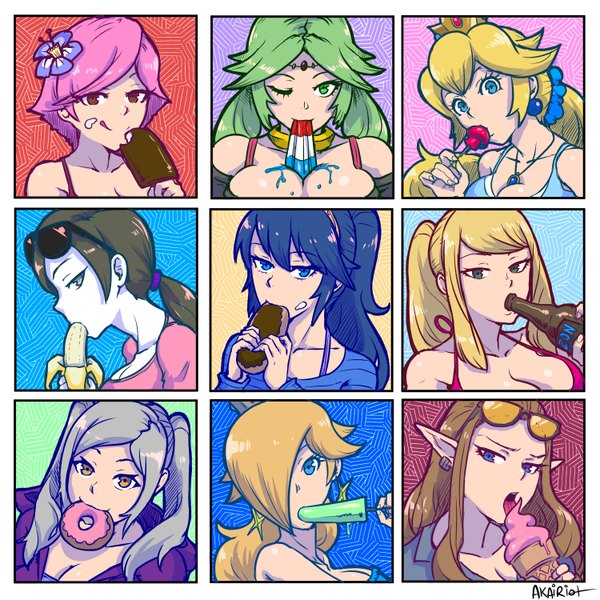 Anime picture 1500x1500 with fire emblem the legend of zelda super mario bros. metroid fire emblem awakening super smash bros. kid icarus wii fit samus aran princess zelda princess peach lucina (fire emblem) palutena rosetta (mario) wii fit trainer akairiot long hair fringe short hair breasts