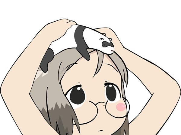 Anime picture 1024x768 with ichigo mashimaro sakuragi matsuri single white background grey hair black eyes blush stickers hands on head girl animal glasses ferret