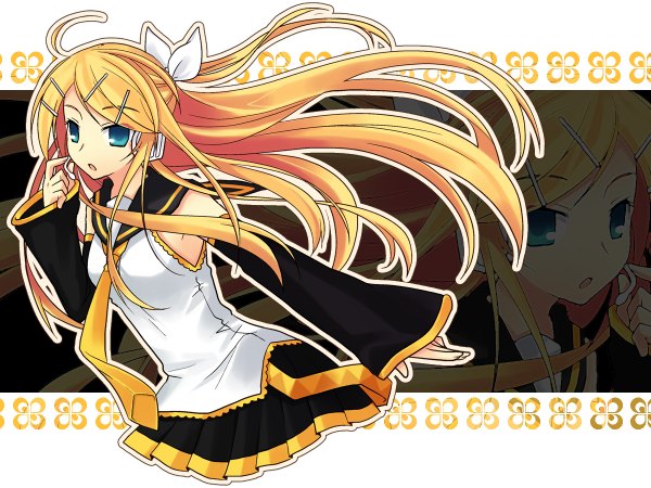 Anime picture 1200x900 with vocaloid kagamine rin tamura hiro long hair blue eyes blonde hair alternate hairstyle adult future style (module) girl skirt detached sleeves necktie headset