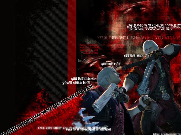 Anime picture 1600x1200 with devil may cry dante (devil may cry) nero (devil may cry) gun pistol