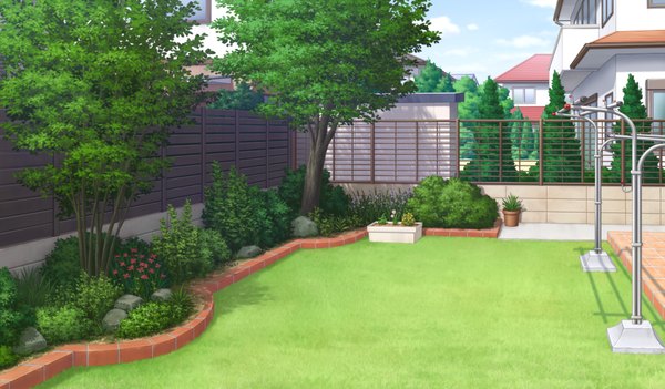 Anime picture 1024x600 with imouto paradise! wide image game cg no people flower (flowers) plant (plants) tree (trees) house