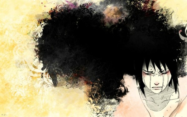 Anime picture 1280x800 with naruto studio pierrot naruto (series) uchiha sasuke single black hair wide image tears pale skin crying boy