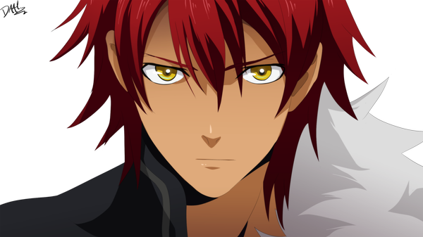 Anime picture 1920x1080 with aquarion (series) aquarion evol satelight kagura demuri daalart (eyegame) single highres short hair wide image yellow eyes red hair coloring portrait transparent background face boy fur