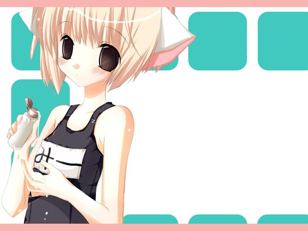 Anime picture 1600x1200 with chobits animal ears cat girl loli girl swimsuit