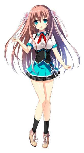 Anime picture 1375x2500 with cocoro@function! hasugase mina motoi ayumu single long hair tall image brown hair green eyes transparent background girl uniform hair ornament school uniform socks black socks