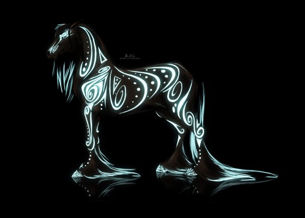 Anime picture 3952x2820 with original artylay highres simple background signed absurdres black background light horse