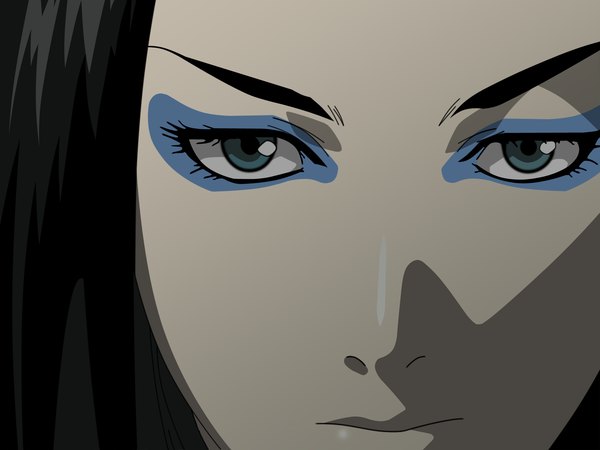 Anime picture 1600x1200 with ergo proxy re-l mayer single looking at viewer blue eyes black hair close-up face eyeshadow vector girl