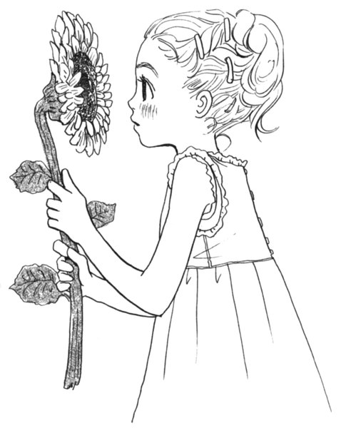 Anime picture 2171x2728 with honey and clover j.c. staff hanamoto hagumi umino chica tall image highres simple background white background profile monochrome lineart girl dress flower (flowers) sunflower