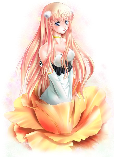 Anime picture 1400x1920 with macross macross frontier sheryl nome miharin (artist) long hair tall image blue eyes simple background bare shoulders pink hair girl dress