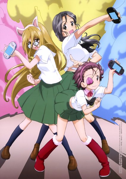 Anime picture 2892x4094 with girls und panzer piyotan momogaa nekota long hair tall image highres short hair open mouth blonde hair multiple girls purple hair grey hair black eyes scan official art girl skirt uniform school uniform