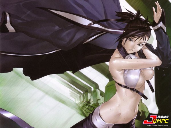 Anime picture 1280x960 with bakuretsu tenshi sei (bakuretsu tenshi) hakua ugetsu breasts light erotic black hair sweat wallpaper underboob