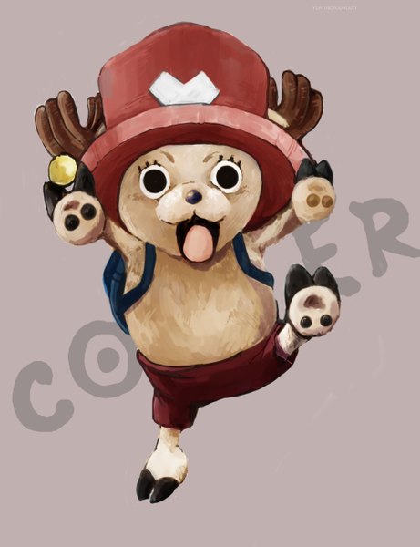 Anime picture 2000x2600 with one piece toei animation tony tony chopper yuminonami dagasi single tall image blush highres simple background brown eyes horn (horns) spread arms hat animal top hat