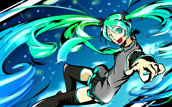 Anime picture 1920x1200 with vocaloid hatsune miku highres wide image twintails girl thighhighs