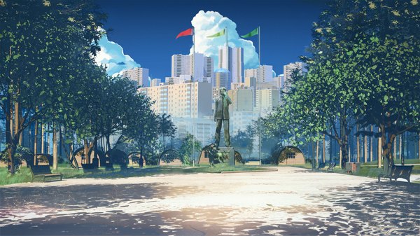 Anime picture 1920x1080 with everlasting summer iichan eroge ikari gendou arsenixc vvcephei highres wide image game cg sky cloud (clouds) wallpaper city no people landscape scenic collaboration camp plant (plants) tree (trees) building (buildings)