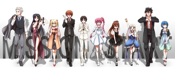 Anime picture 2044x798 with little busters! key (studio) noumi kudryavka natsume rin kamikita komari kurugaya yuiko saigusa haruka nishizono mio naoe riki natsume kyousuke inohara masato miyazawa kengo long hair highres short hair open mouth blue eyes black hair blonde hair smile