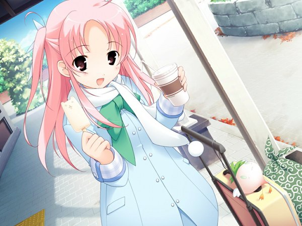 Anime picture 1024x768 with shirokuma bell stars hoshina nanami long hair brown eyes pink hair game cg loli girl