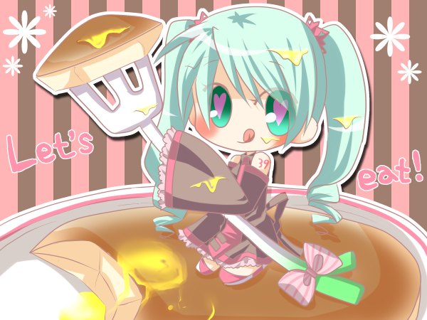 Anime picture 2400x1800 with vocaloid hatsune miku highres symbol-shaped pupils chibi striped background girl hinase meguru