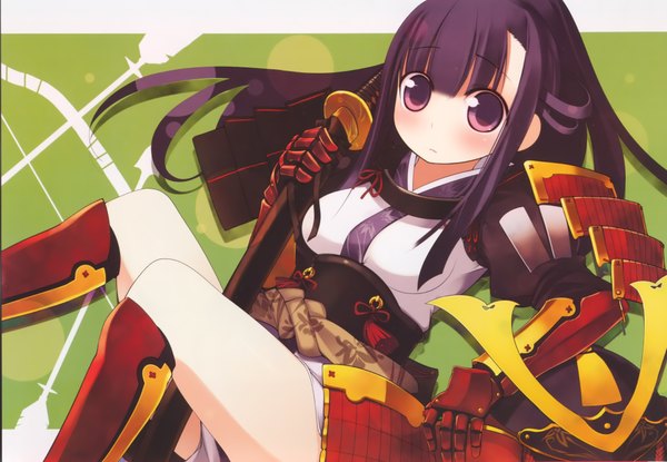Anime picture 2024x1400 with original arima senne kashiwamochi yomogi single highres breasts girl sword armor