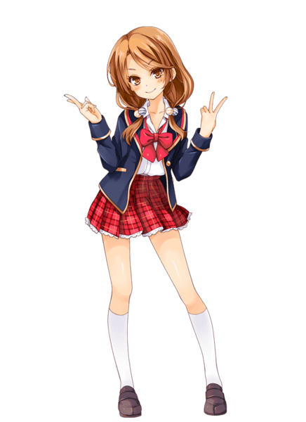 Anime picture 640x880 with girlfriend (kari) tamai remi qp:flapper single long hair tall image looking at viewer blush smile brown hair twintails brown eyes full body official art low twintails victory transparent background open collar girl uniform