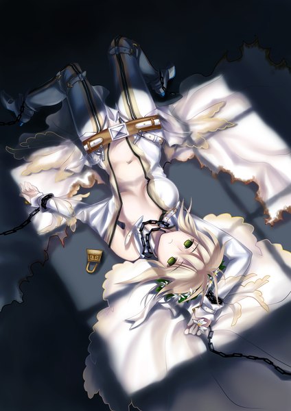 Anime picture 1500x2121 with fate (series) fate/stay night fate/extra studio deen type-moon nero claudius (fate) (all) nero claudius (fate) 3 (zephyr) single tall image short hair breasts light erotic blonde hair green eyes lying girl dress chain lock