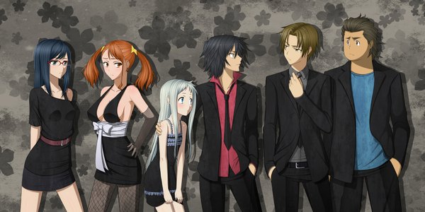 Anime picture 1920x960 with ano hi mita hana no namae wo bokutachi wa mada shiranai a-1 pictures honma meiko anjou naruko tsurumi chiriko yadomi jinta atsumu matsuyuki hisakawa tetsudou long hair highres short hair blue eyes black hair brown hair wide image twintails multiple girls white hair orange hair multiple boys