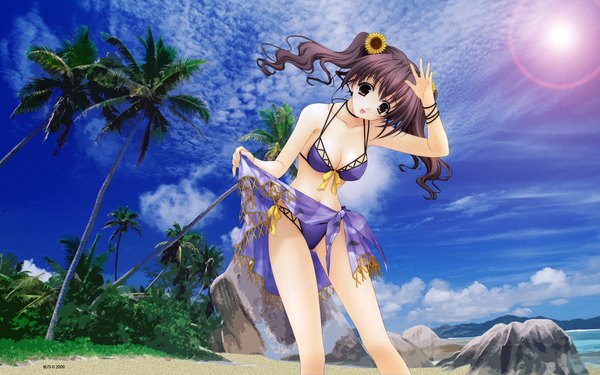 Anime picture 1920x1200 with highres wide image beach swimsuit bikini