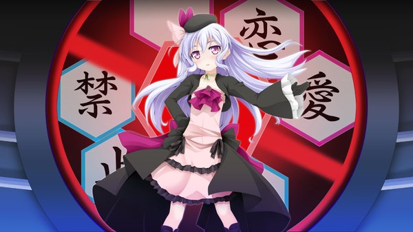 Anime picture 1920x1080 with aquarion (series) aquarion evol satelight crea dorosera ogami kazuki long hair highres wide image white hair pink eyes loli girl dress gloves bow beret