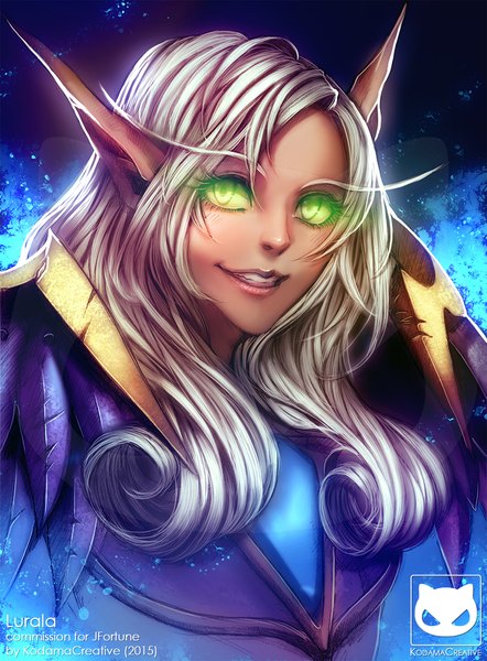 Anime picture 788x1069 with world of warcraft blizzard entertainment blood elf kodamacreative single long hair tall image smile green eyes pointy ears grey hair portrait eyebrows elf girl armor