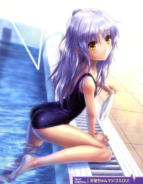 Anime picture 2130x2740 with angel beats! key (studio) tachibana kanade goto p single long hair tall image looking at viewer blush highres light erotic bare shoulders yellow eyes silver hair barefoot scan official art bare legs wet loli