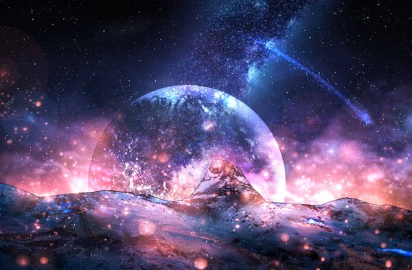 Anime picture 1300x853 with original czy night night sky no people space star (stars) planet
