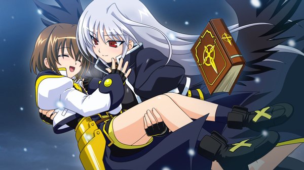 Anime picture 1600x900 with mahou shoujo lyrical nanoha yagami hayate reinforce zwei book of the azure sky wide image multiple girls girl 2 girls tagme