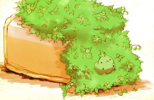 Anime picture 900x588 with original chai (artist) single looking at viewer simple background white background no people plant (plants) animal sweets bird (birds) leaf (leaves) cake