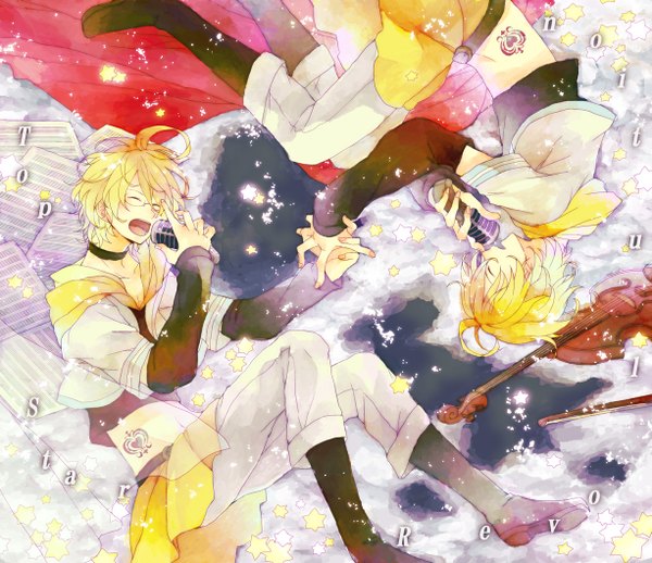 Anime picture 1225x1058 with uta no prince-sama a-1 pictures shinomiya natsuki shinomiya satsuki hana (mew) short hair open mouth blonde hair lying eyes closed nail polish profile sparkle tattoo holding hands singing boy skirt detached sleeves glasses