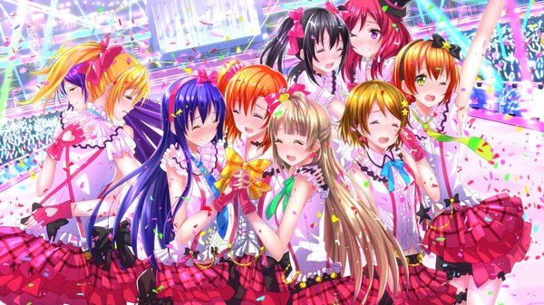 Anime picture 1920x1080 with love live! school idol project sunrise (studio) love live! nishikino maki yazawa nico toujou nozomi minami kotori ayase eli sonoda umi kousaka honoka hoshizora rin koizumi hanayo swordsouls long hair blush highres short hair open mouth black hair blonde hair