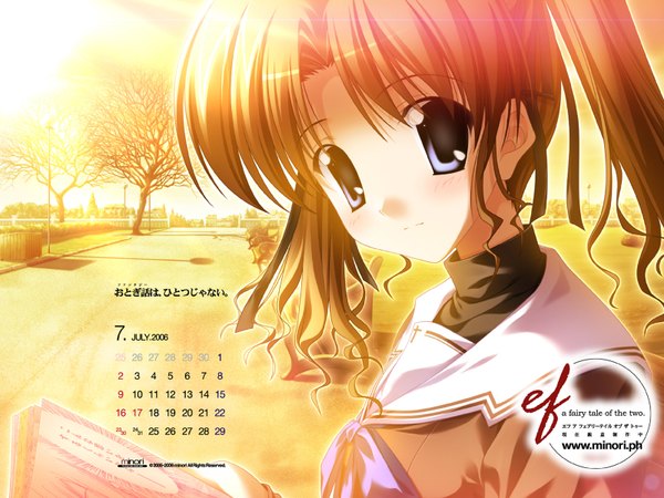 Anime picture 1600x1200 with ef shaft (studio) hayama mizuki highres evening sunset calendar 2006 uniform school uniform calendar