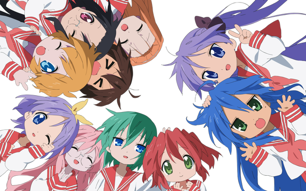 Anime picture 4999x3125 with lucky star kyoto animation izumi konata hiiragi kagami hiiragi tsukasa takara miyuki kusakabe misao kobayakawa yutaka iwasaki minami tamura hiyori patricia martin minegishi ayano highres wide image transparent background rendered girl