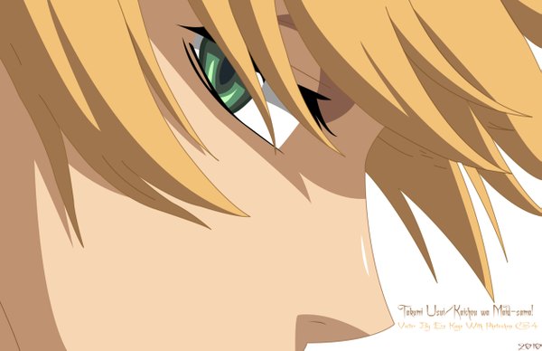 Anime picture 2534x1641 with kaichou wa maid-sama! takumi usui highres short hair simple background blonde hair white background green eyes profile close-up vector boy