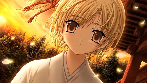 Anime picture 1280x720 with tomodachi ijou koibito miman studio mebius short hair blonde hair wide image brown eyes game cg girl