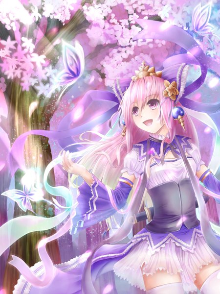 Anime picture 1920x2560 with sangokushi taisen xiao qiao (sangokushi taisen) noe noel single long hair tall image highres open mouth pink hair pink eyes girl dress plant (plants) tree (trees)