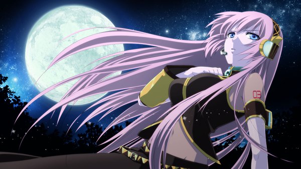 Anime picture 1920x1080 with vocaloid megurine luka e-megu (artist) highres wide image sky jpeg artifacts girl moon
